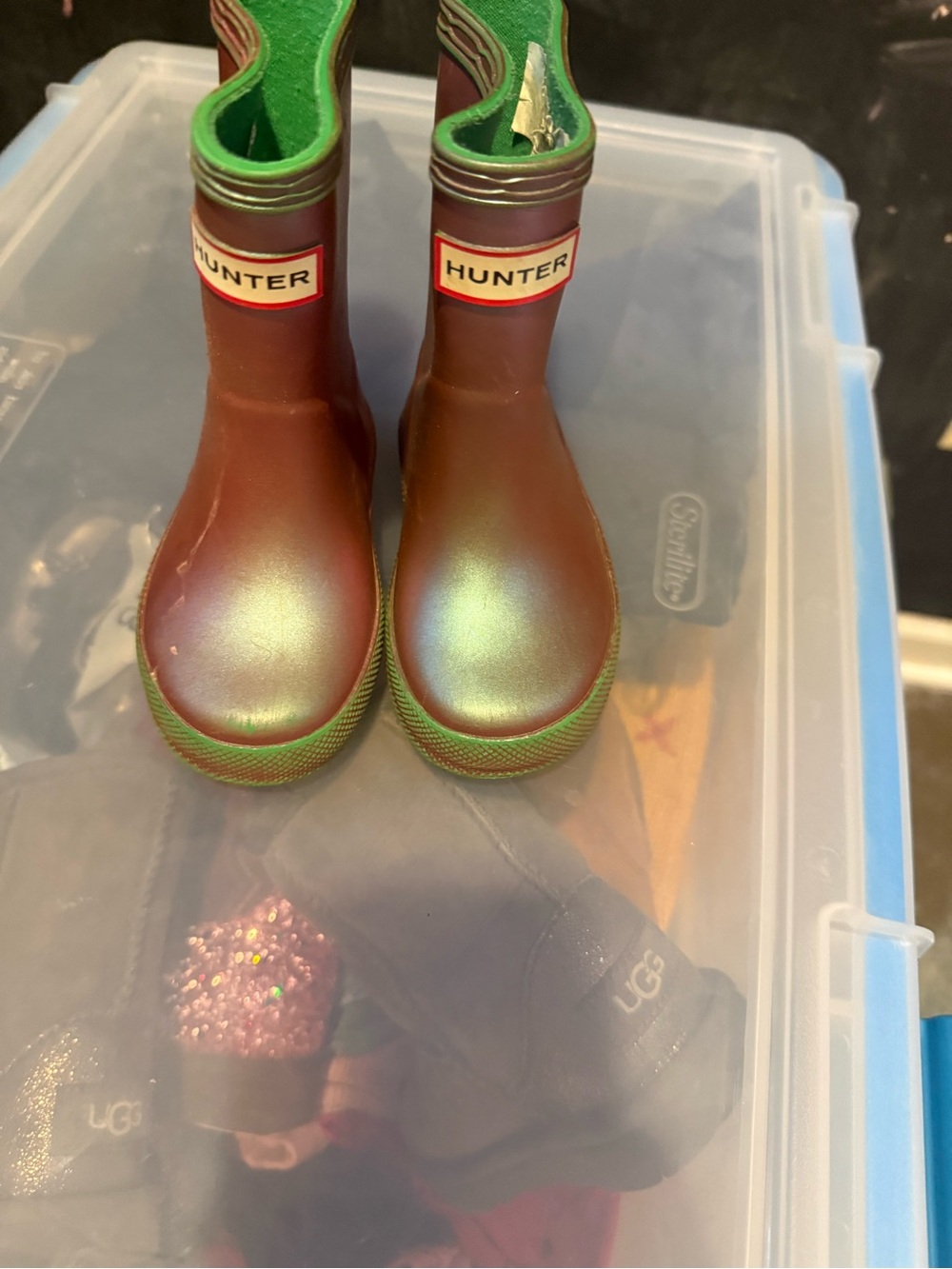 Hunter Kids Iridescent Brown Green Rain Boots